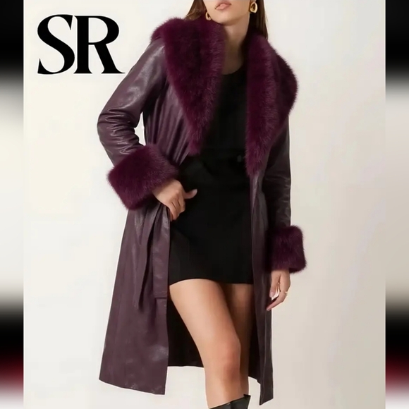 SR Jackets & Blazers - (NEW🔥❗) Burgundy Fur Trim Leather Coat